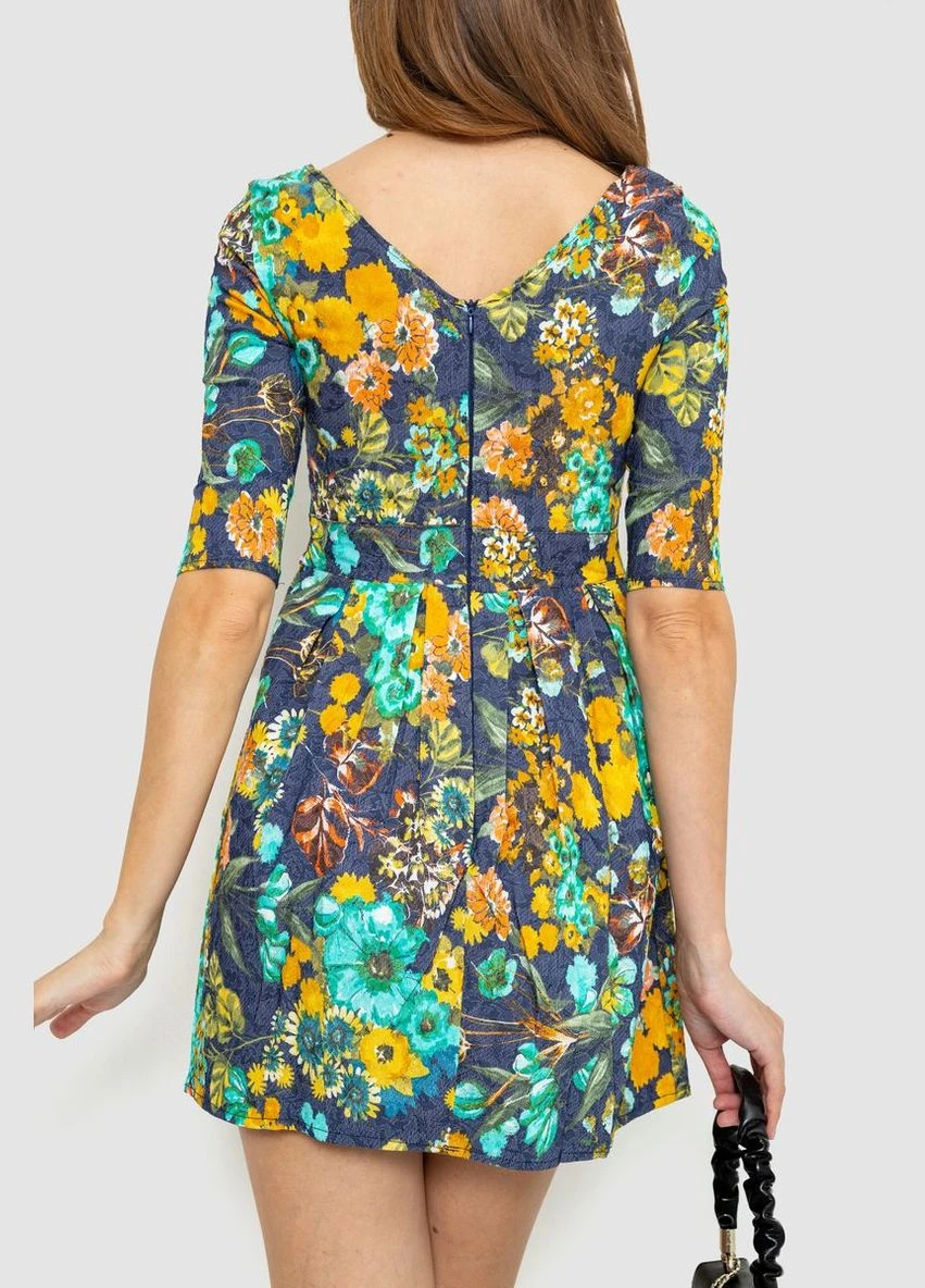 Горчичное платье нарядное короткое, цвет сине-горчичный, 186r310 Ager однотонное
