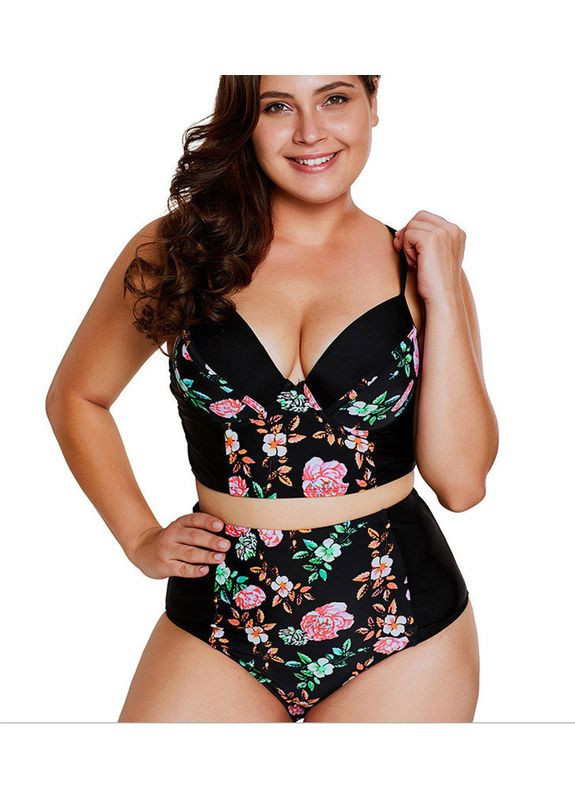 Чорний літній купальник роздільний з високою талією на кісточках великих розмірів China