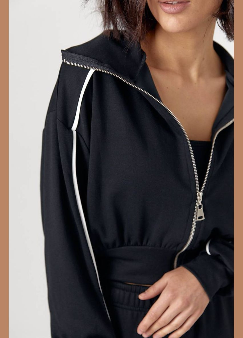 Спортивный костюм с коротким худи на молнии и прямыми штанами Lurex Спортивный костюм (327218372)