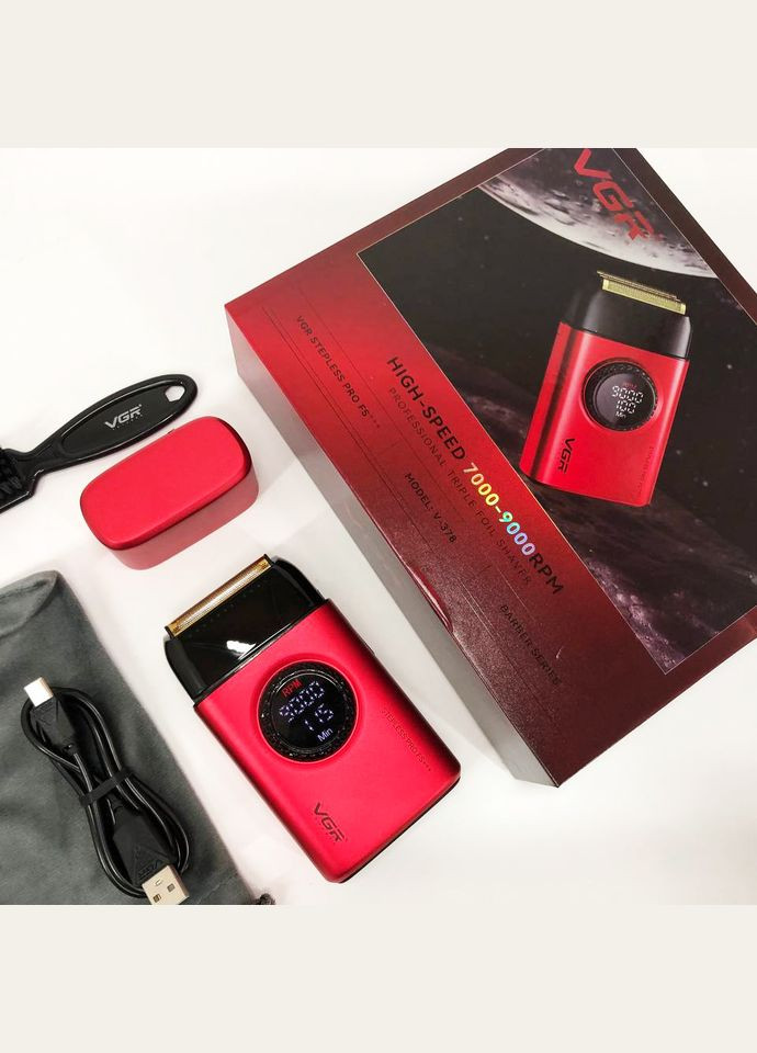 Електробритва V-378 RED шейвер, подвійне лезо, регулювання потужності 7000-9000 RPM. Колір: червоний VGR (364664271)