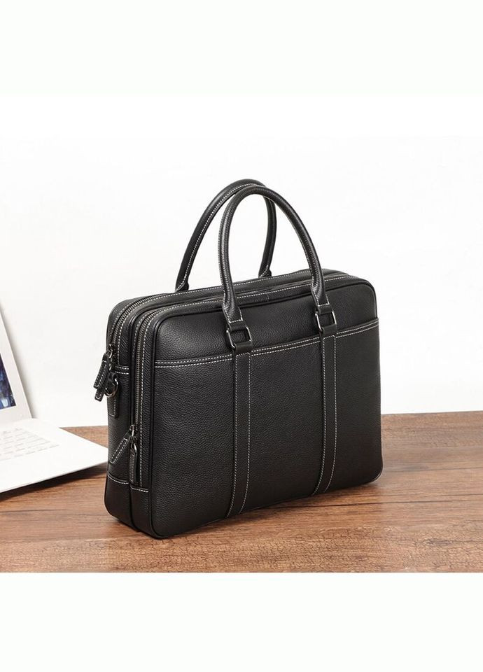 Шкіряна сумка для ноутбука, колір чорний,, 7348A на два відділення John McDee (321726977)