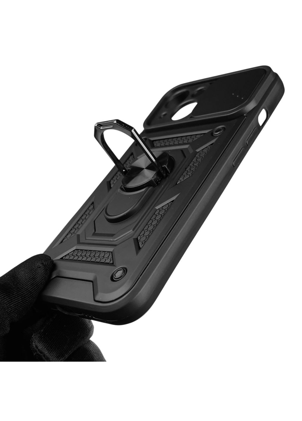 Чехол для iPhone 13 бронированный с кольцом со шторкой на айфон 13 чёрный rg1 Apple (366230628)