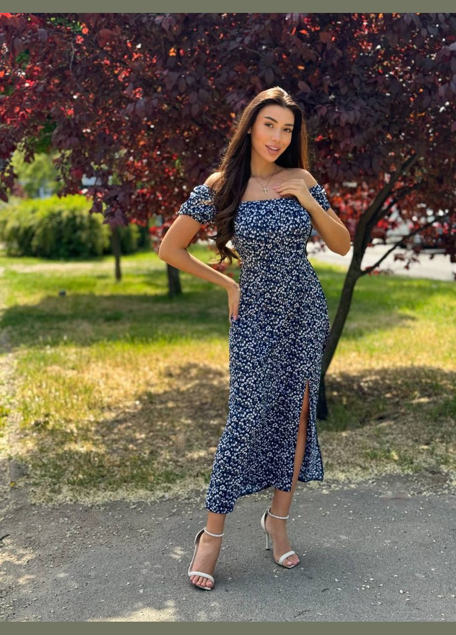 Синя повсякденний жіноча сукня з квітковим принтом Україна з квітковим принтом