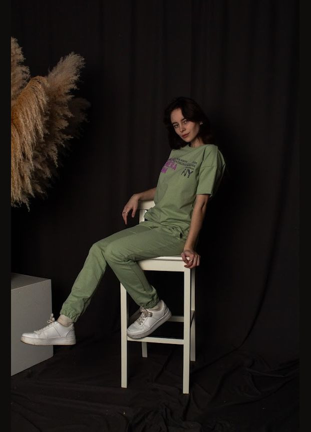 Зеленый летний комплект для девочки подростковый (футболка+штаны) hc (h001-6423-057-33) Be in fashion