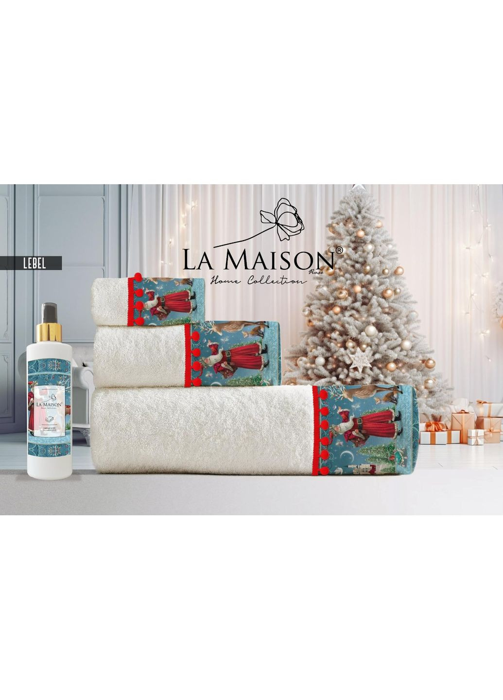 Подарунковий набір рушників La Maison, 3 шт. з ароматом Lebel No Brand новорічний білий