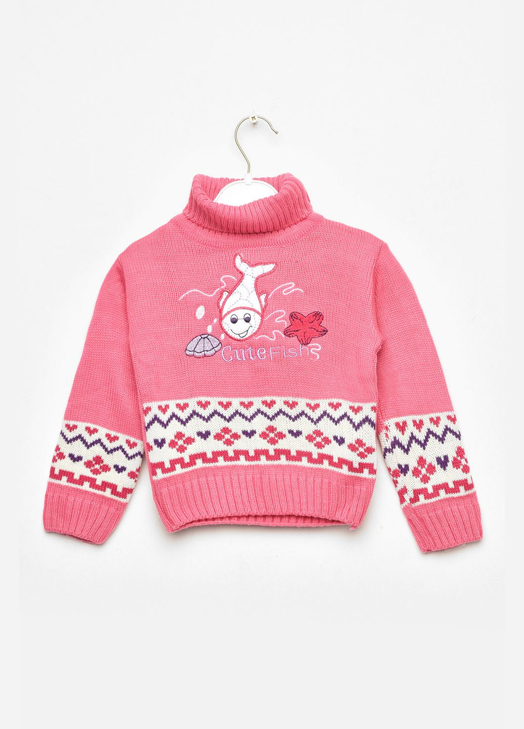 Рожевий зимовий светр дитячий для дівчинки рожевого кольору пуловер Let's Shop