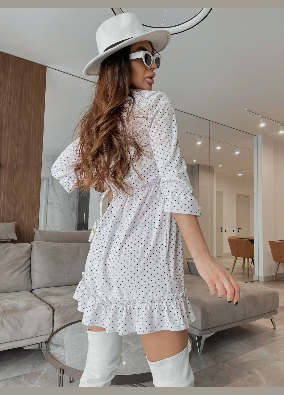 Белое повседневный, вечернее, кэжуал женское платье клеш FINO Mode в горошек