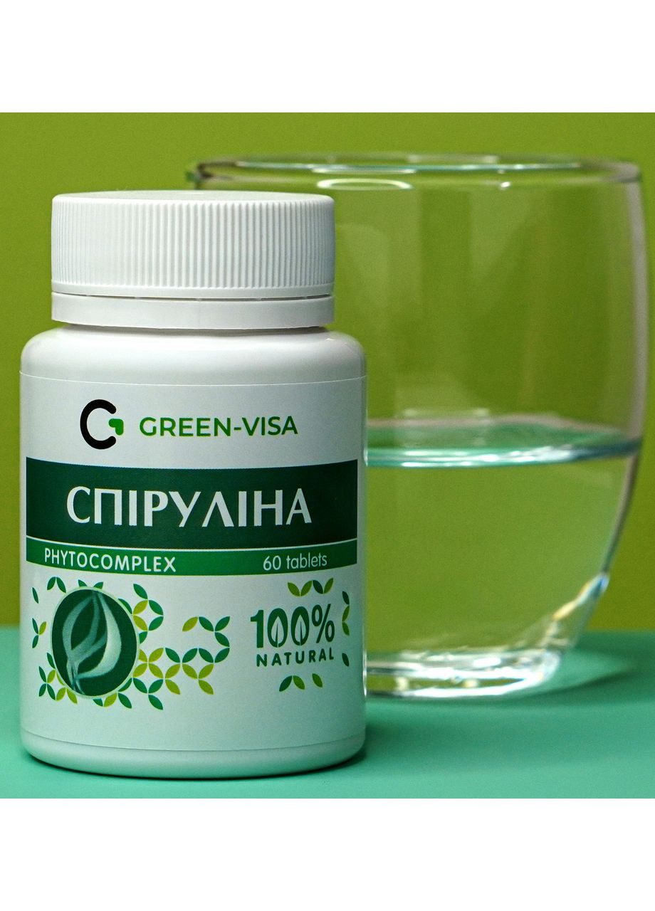 Спіруліна 60табл., для поліпшення стану судин і профілактики атеросклерозу, Грін-Віза. Грін-віза (354824645)