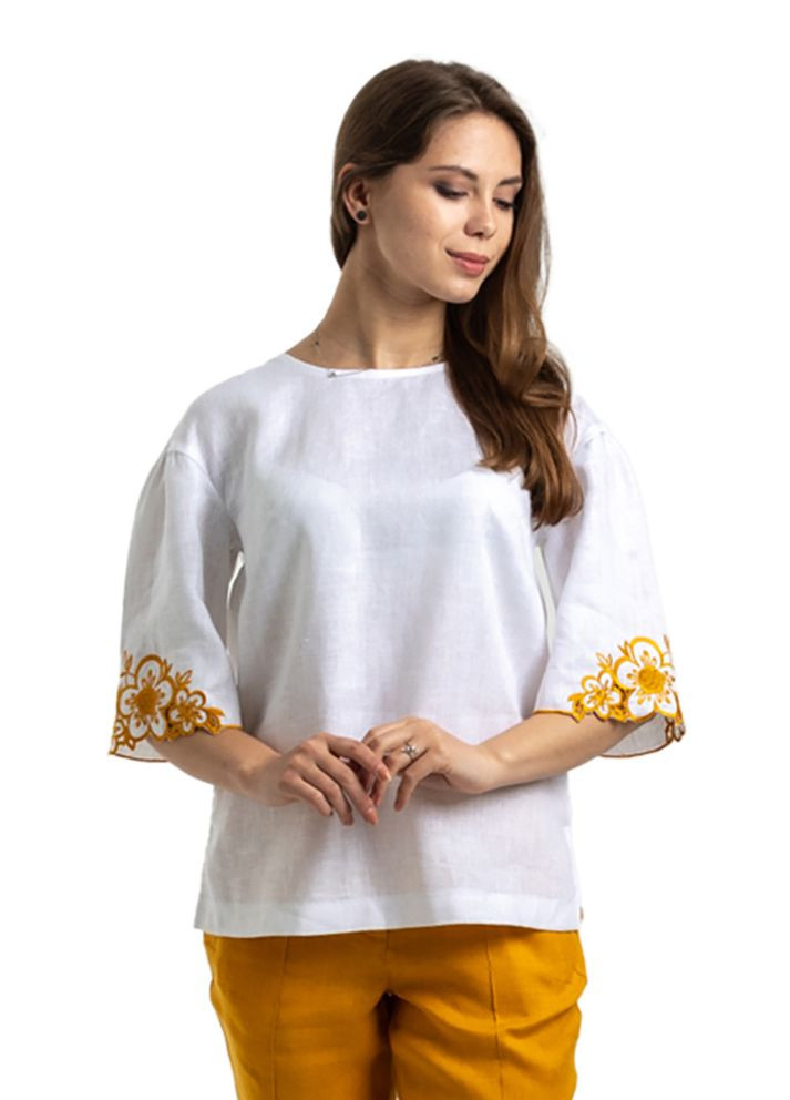 Белая женская вышитая блуза из льняного полотна (fm2822) Folk Moda (365729730)