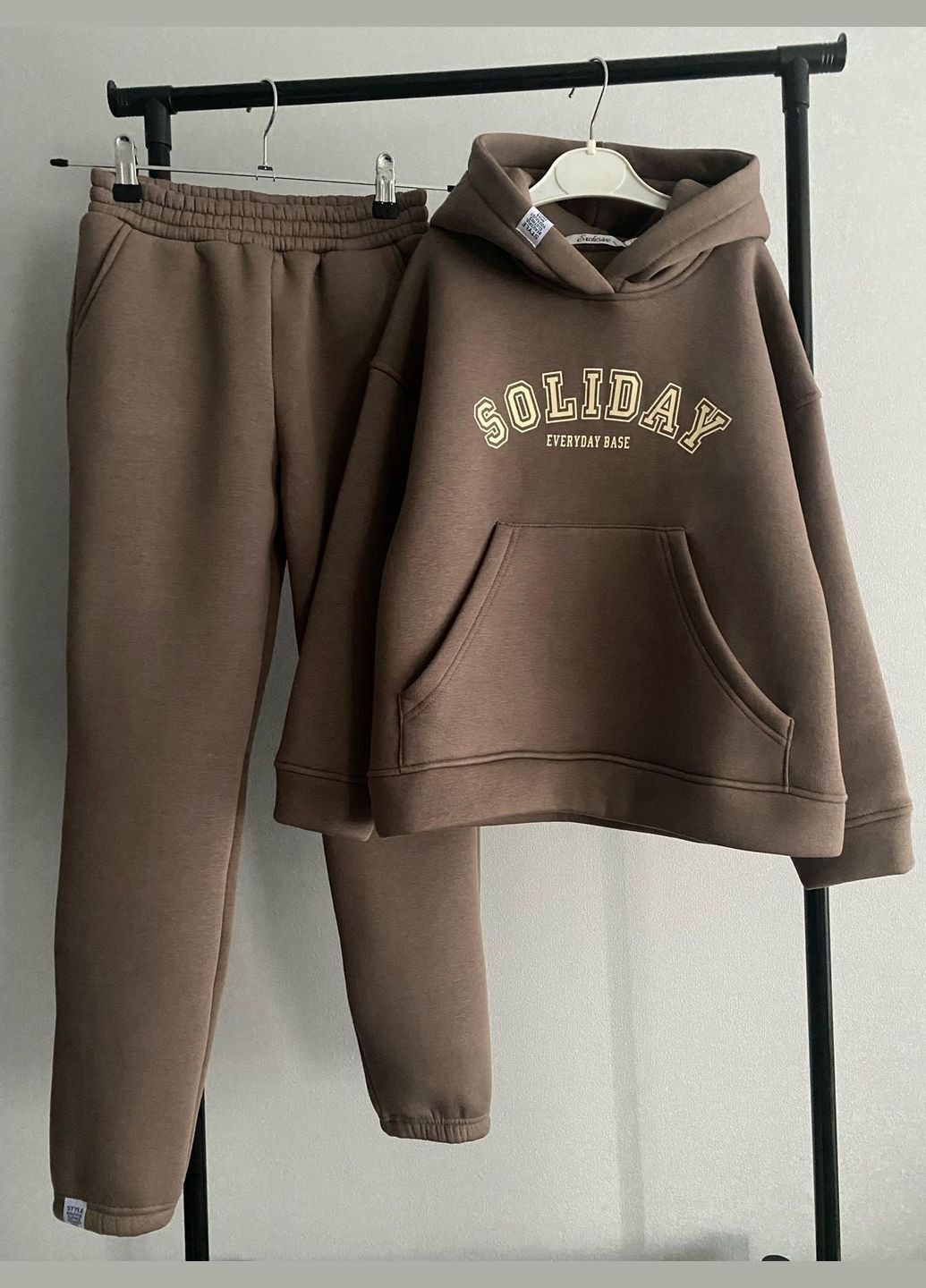 Коричневый зимний костюм (штаны, худи) подростковый на флисе брючный IRmAS оверсайз