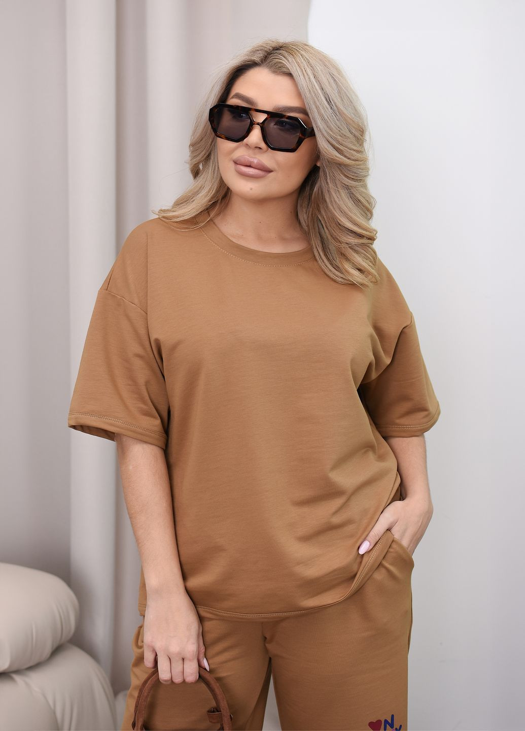 Костюм жіночий літній оверсайз з двунитки Penye (футболка + шорти) No Brand (336965534)