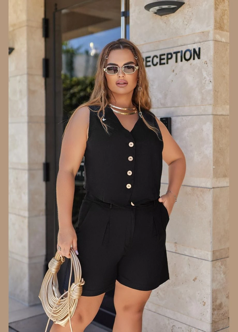 Літній жіночий костюм жилет з шортами з льону Fashion Girl (301064846)