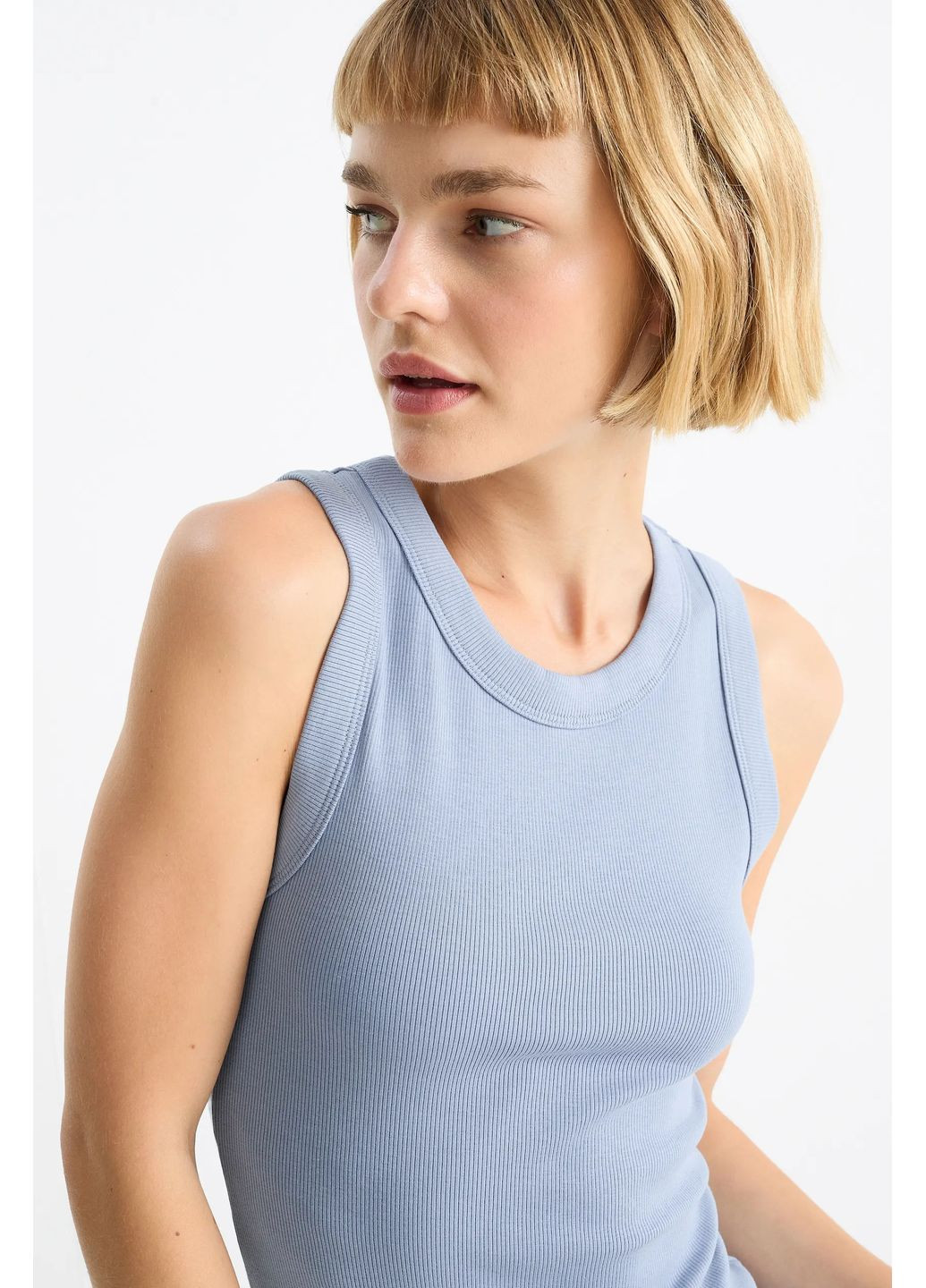 Блакитна кежуал сукня у рубчик C&A однотонна