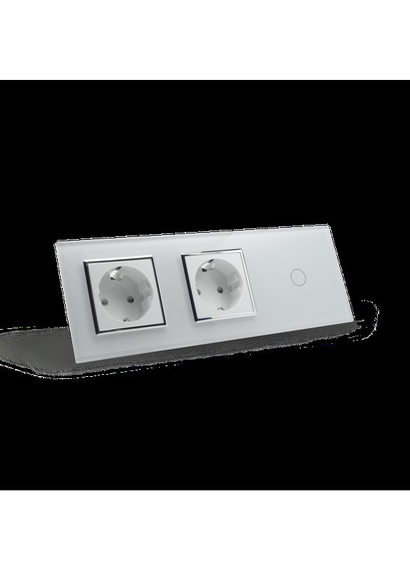 Сенсорний вимикач 1 сенсор 2 розетки білий хром скло (VL-C701/C7C2EU-11C) Livolo (372162162)