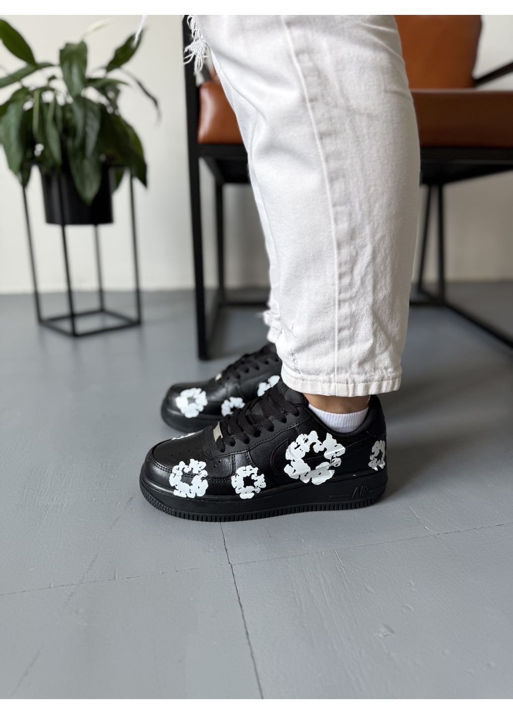 Чорні Осінні кросівки чоловічі nike air force 1 low denim black найк аір форс 1 преміум No Brand