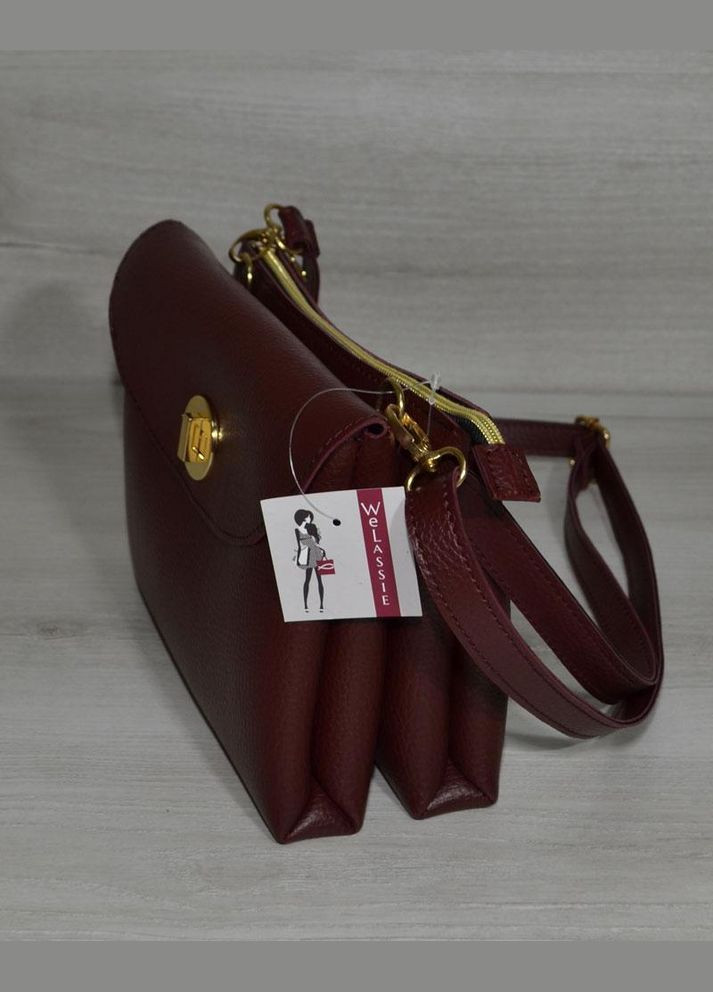 Бордовая женская сумка-клатч с ремнем на плечо из экокожи на два отделения WeLassie (372645543)