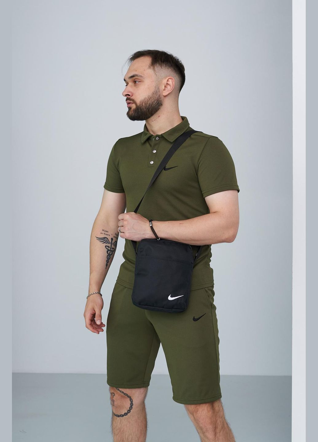 Комплект чоловічий : поло хакі + шорти хакі + барсетка чорна No Brand (340715420)