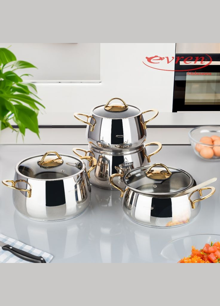 Набір каструль із нержавіючої сталі 8 предметів від турецької фірми . Evren 9852 (319712196)