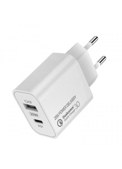 Зарядний пристрій TypeC PD + USB QC3.0 (20W) V2 white (CW-CHS025QPD-WT) Colorway type-c pd + usb qc3.0 (20w) v2 white (275462619)