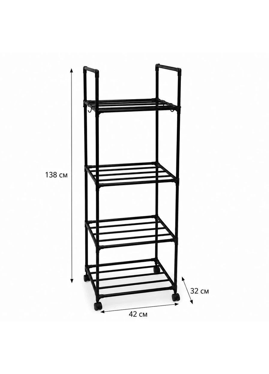 Металлический стеллаж на колесах Multifunctional Kitchen Storage Rack,4 полки с крючками 138×42×32 см (M1108) No Brand (401134188)