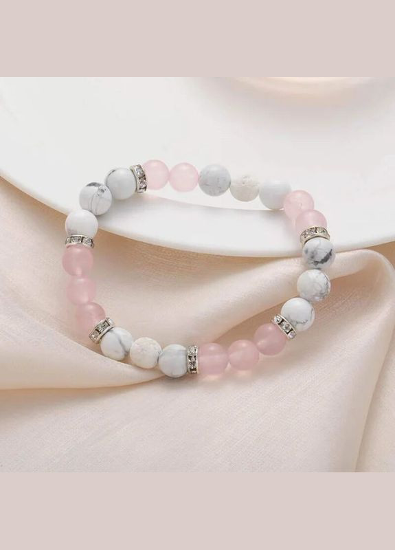 Жіночий браслет з кахолонгу та рожевого кварцу з дисками (80159) Hemst (301070959)