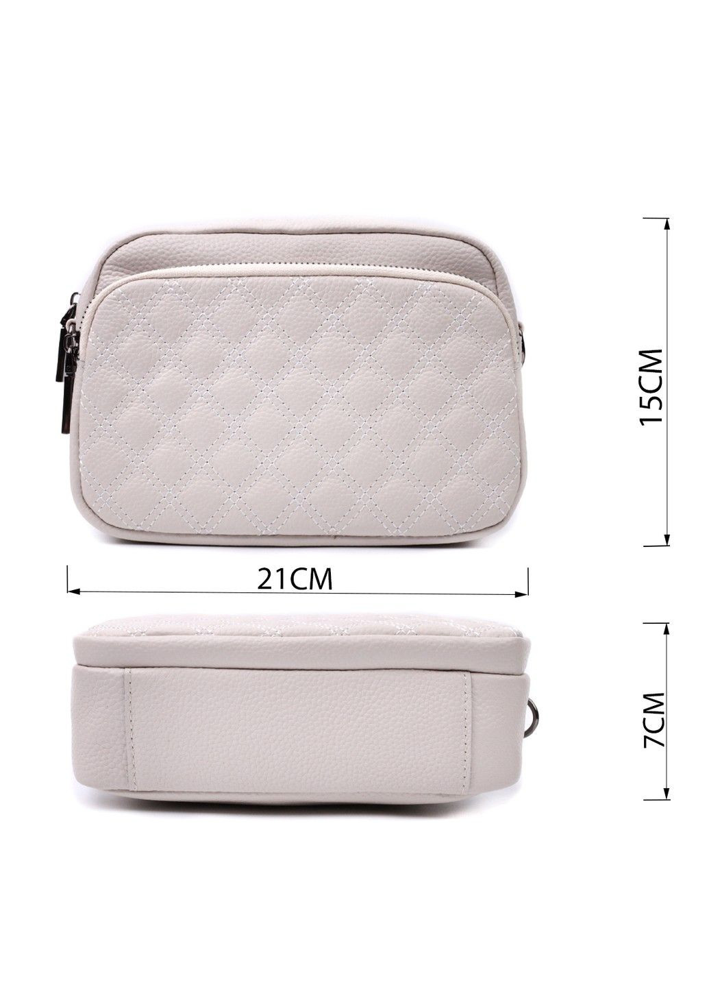 Сумка для женщин прошитая ромбами на лицевой стороне из натуральной кожи 22633 Белая Vintage (297956964)