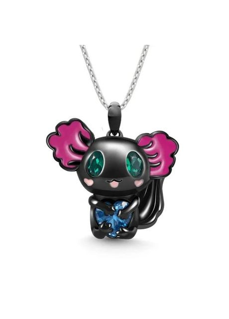 Ланцюжок з кулоном Симпатичний Чорний Аксолотль із сердечком синій камінь Fashion Jewelry (288129396)
