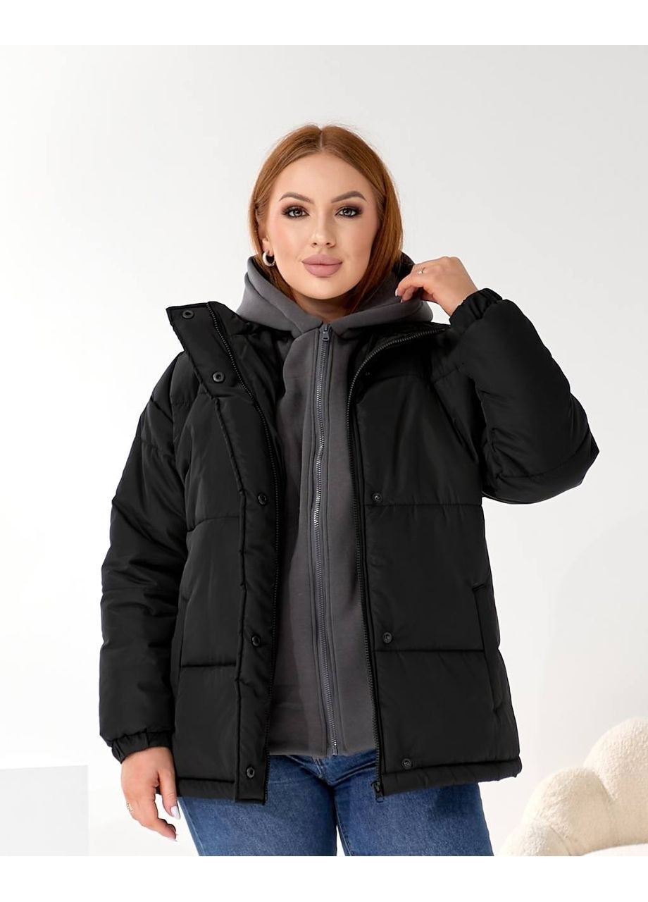 Чорна зимня куртка жіноча зимова з імітацією толстовки Nositi 4091-15Ns