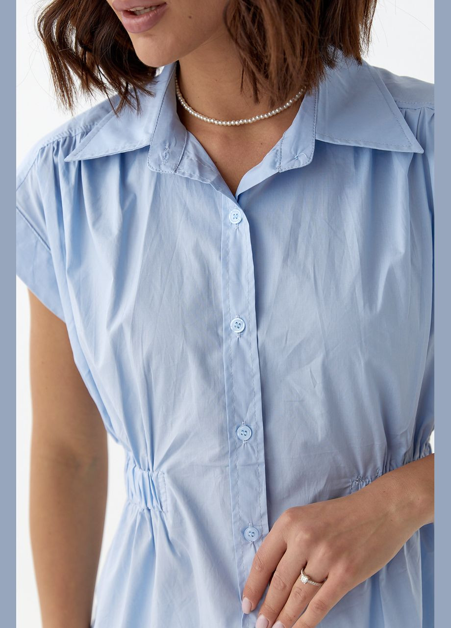 Блакитна літня жіноча сорочка з гумкою на талії Lurex