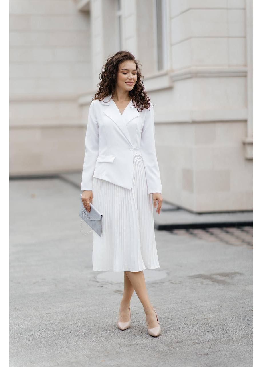 Молочное красивое деловое молочного цвета платье (без пояса) No Brand однотонное