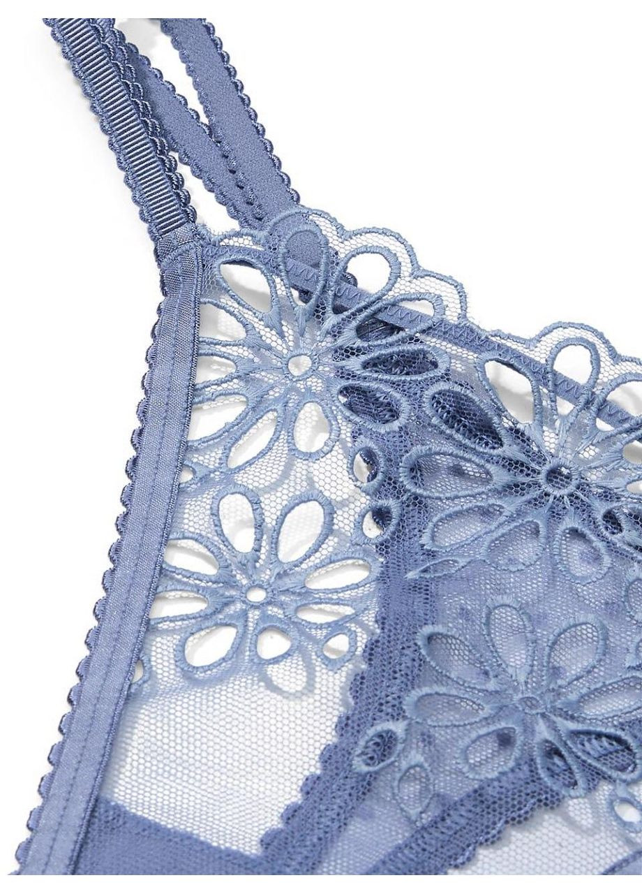 Трусики-стринги кружевные с двойными резинками Eyelet Mesh Strappy String Thong Panty синие Victoria's Secret (348437649)