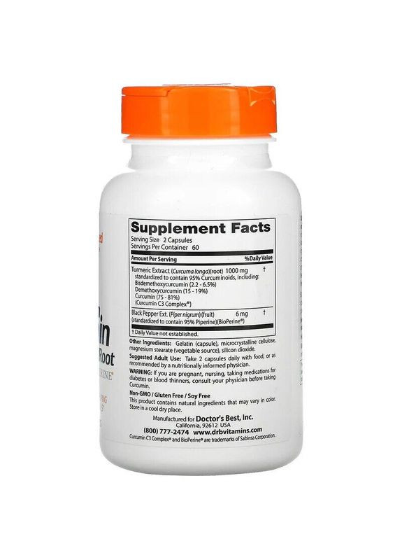 Легкозасвоюваний куркумін, High Absorption Curcumin,, 500 мг, 120 капсул 1416 Doctor's Best (364194936)