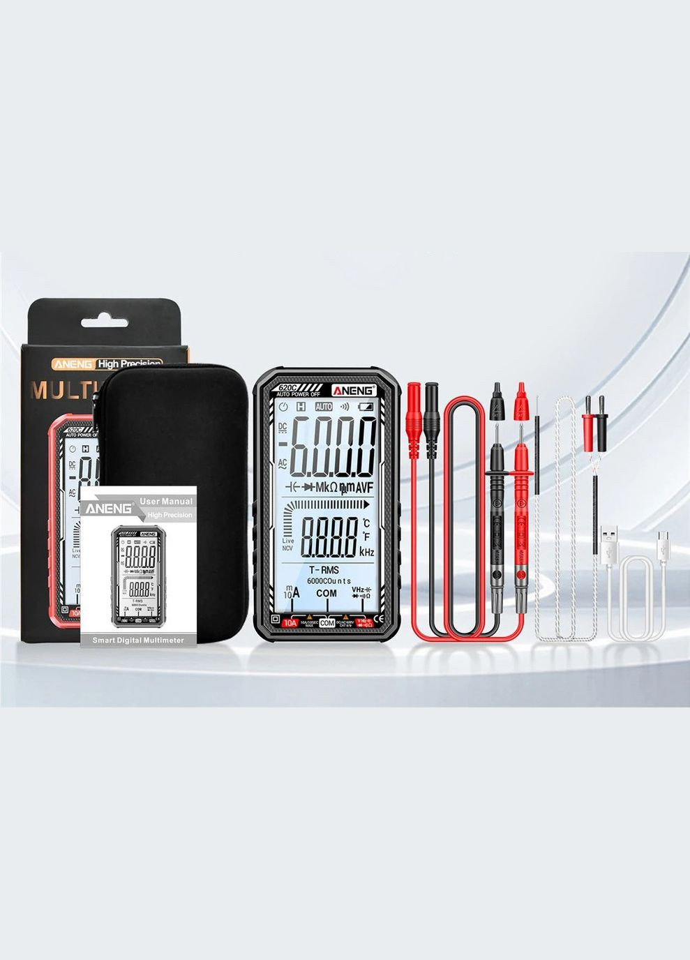 Автоматичний цифровий мультиметр 620C Black з вбудованим акумулятором Aneng (307148675)