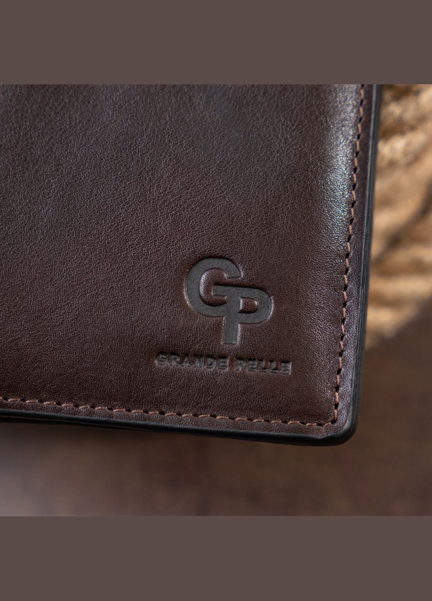 Вертикальное глянцевое Кожаное портмоне мужское с накладной монетницей 11330 Шоколадное Grande Pelle (306882044)