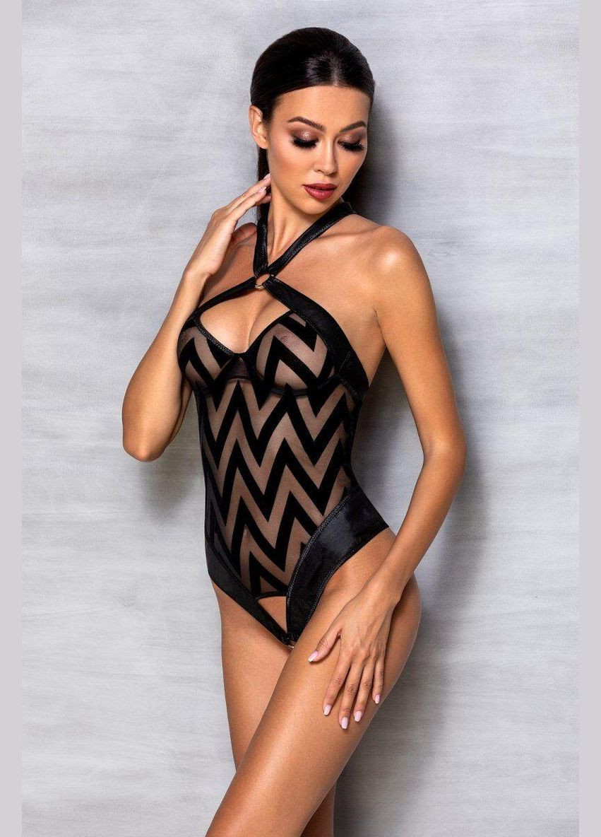 Сетчатый боди с халтером и ритмичным рисунком Hima Body black S/M - Passion (303885827)