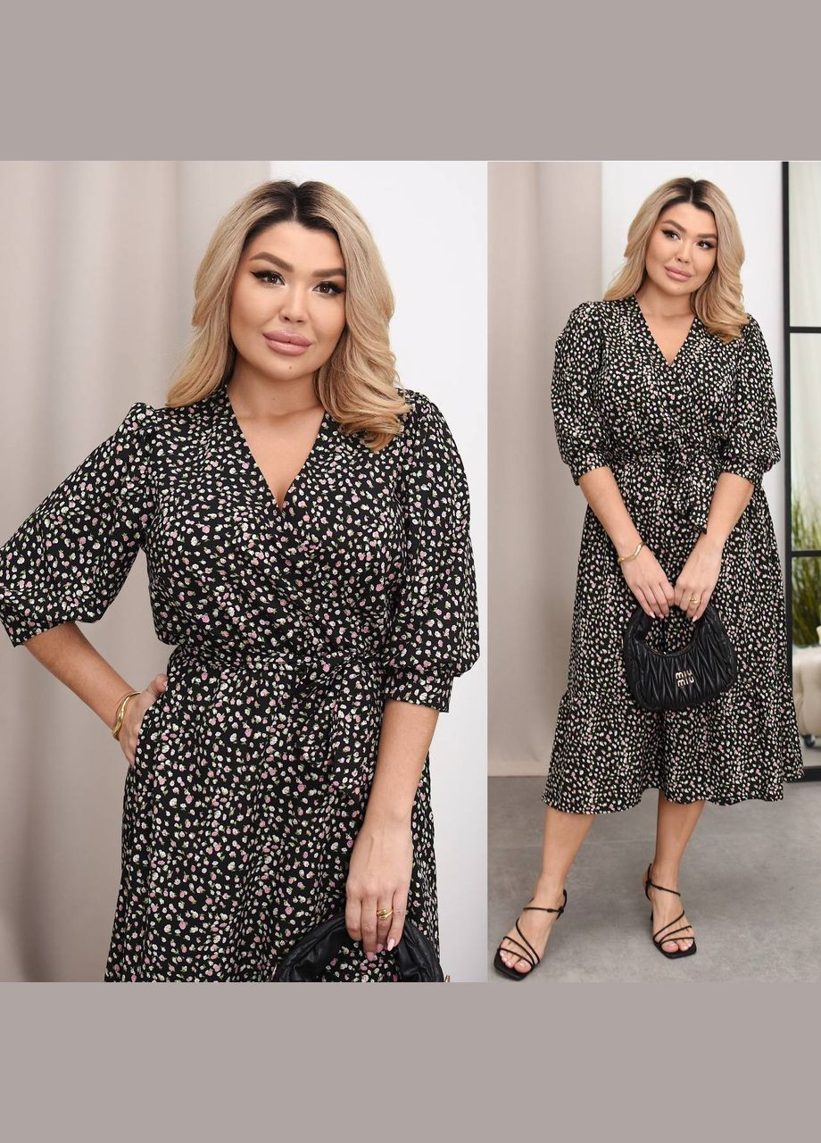 Чорна сукня супер софт на запах з поясом No Brand