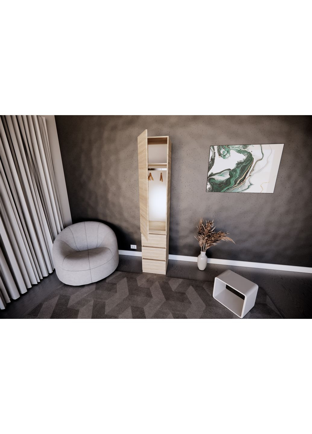 Пенал з 3 шухлядами та тримачем для одягу 40х50х210см MEBEX (356509112)