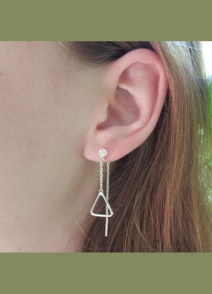 Срібні сережки пусети гвоздики "Трикутник з ланцюжком" No Brand (350667372)