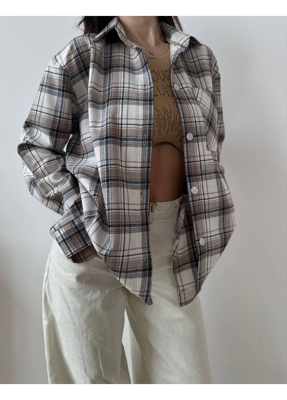 Бежевая повседневный, кэжуал рубашка в клетку No Brand