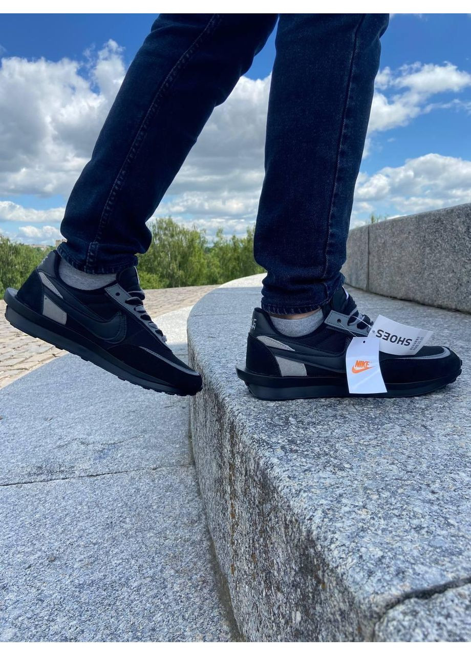 Черные демисезонные кроссовки мужские nike ld waffle sacai black найк No Brand