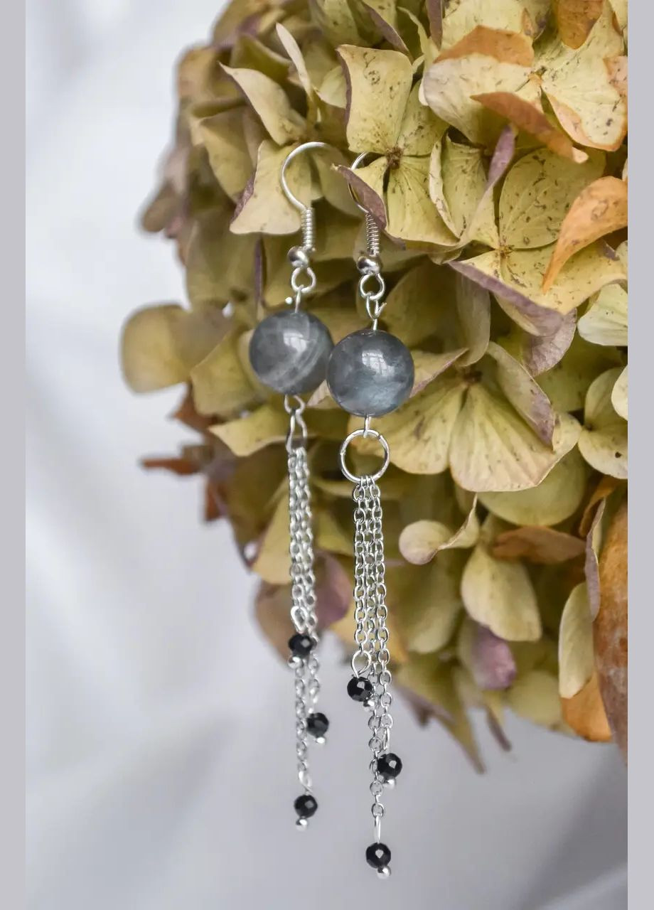 Сережки натуральний камінь Лабрадор + Шпінель d-10х3мм фур-ра колір срібло L-86мм No Brand Підвіски (301651266)