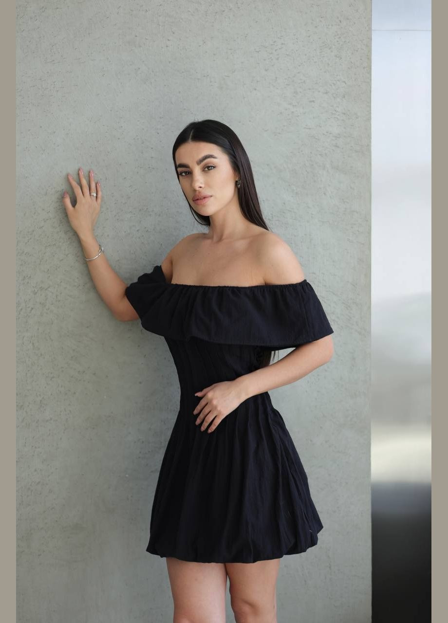 Черное легкое платье мини черного цвета 32938 а-силуэт Fashion однотонное