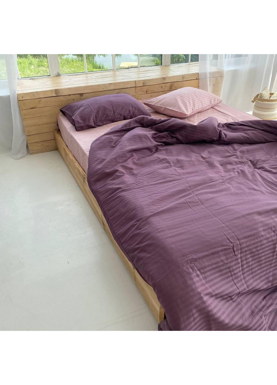 Постельное белье Пудра+Фиолетовая страйп сатин PREMIUM Полуторный размер, наволочки 70/70 No Brand (364220448)