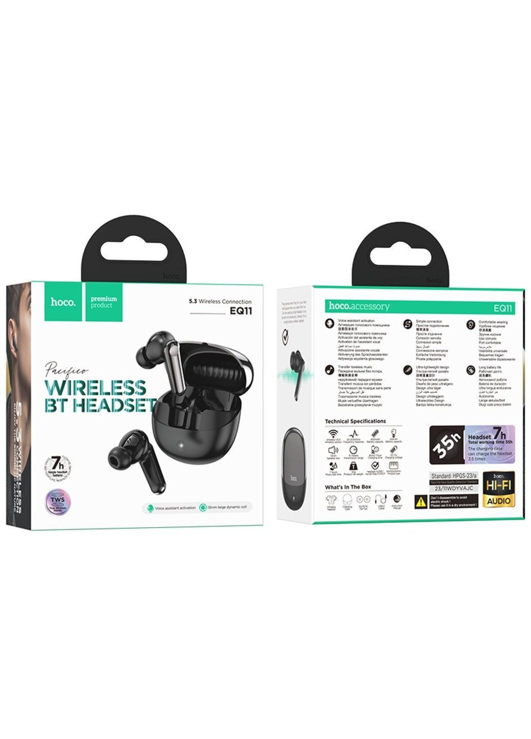 Бездротові навушники EQ11 Pacifico true wireless BT headset Black Hoco (369456921)