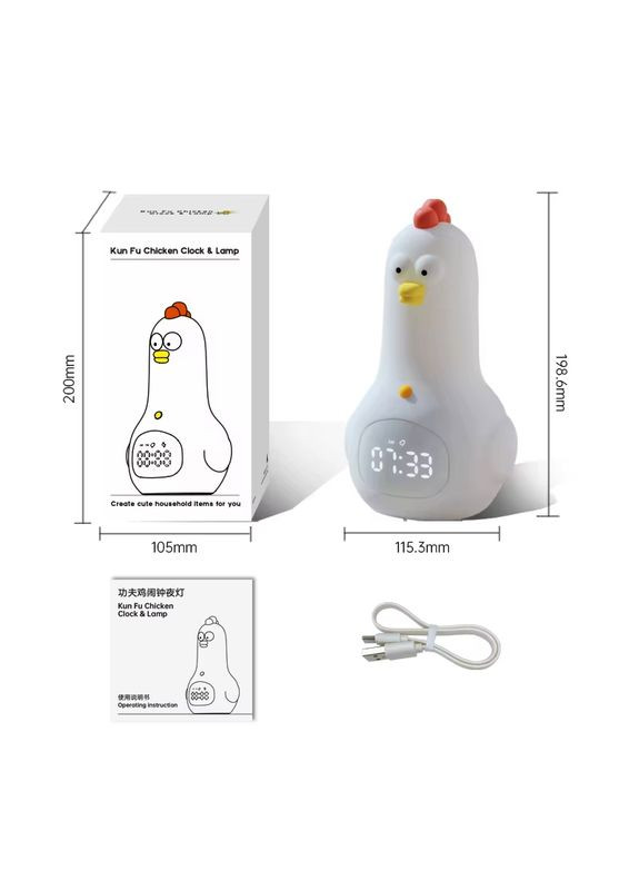 Акумуляторний нічник-годинник TT04 – силіконовий Півник Kun Fu Chicken Clock & Lamp VHG (334305231)
