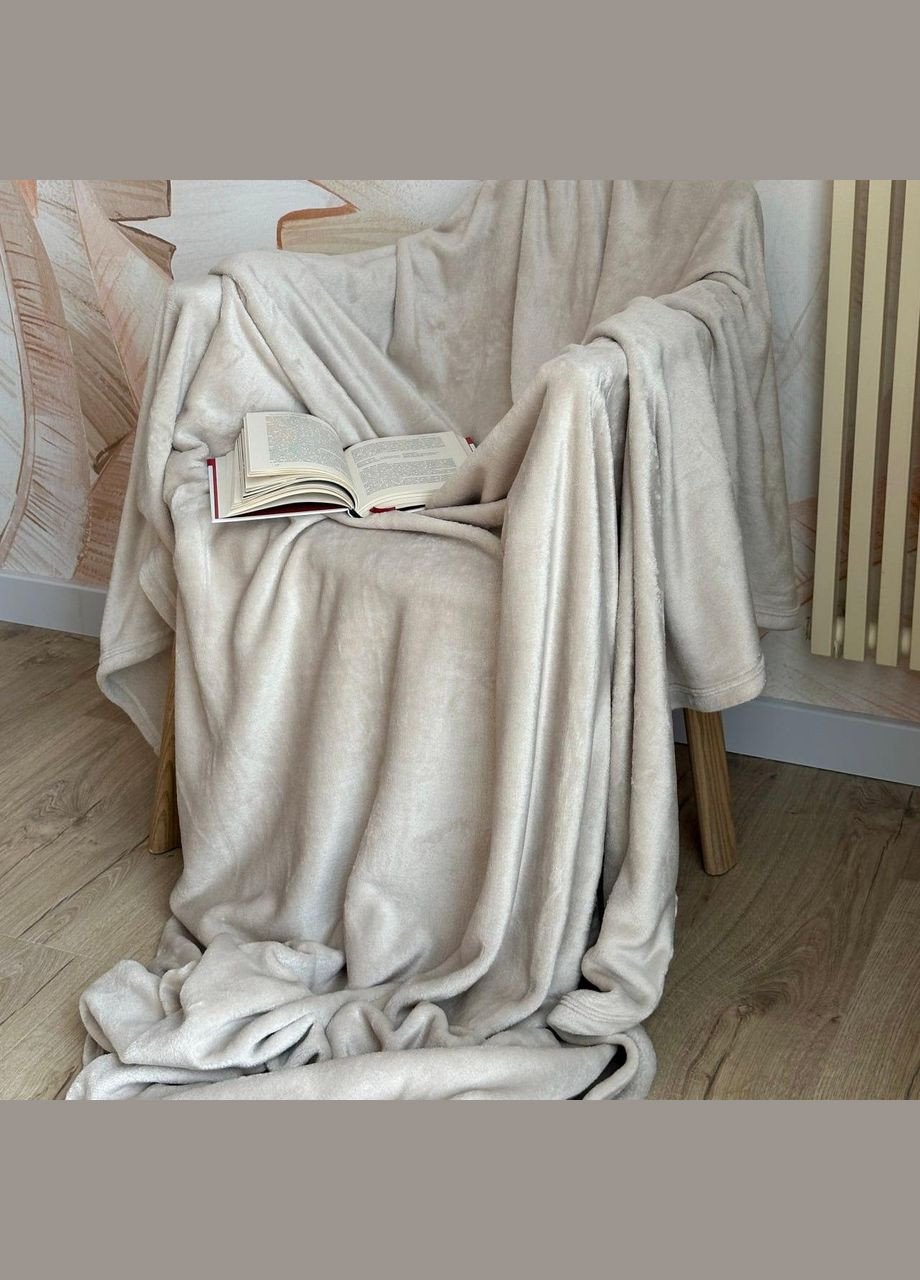 Плед микрофибра велсофт однотонный двуспальный 180х200 беж (М-lel-002) No Brand (308755000)