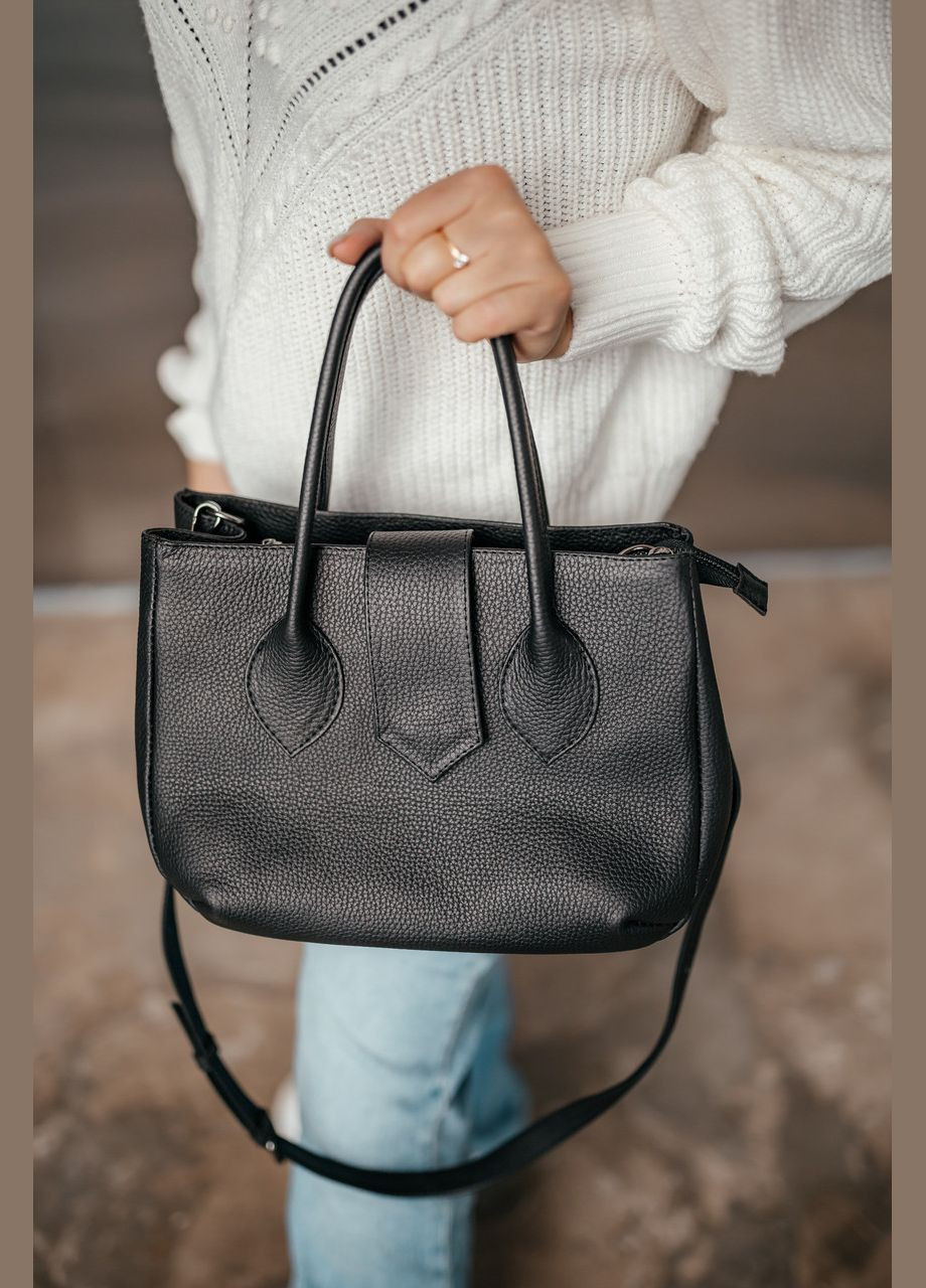 Сумка женская кожаная большая Луизиана черная 28*20*10 см, базовая черная сумка, стильная с карманами No Brand (362176961)