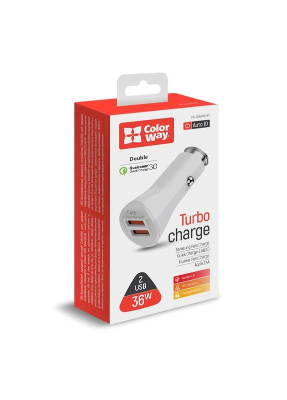 Автомобильное зарядное устройство (2USBх3А, 36W) QC3.0 White (CW-CHA011Q-WT) Colorway (351559617)