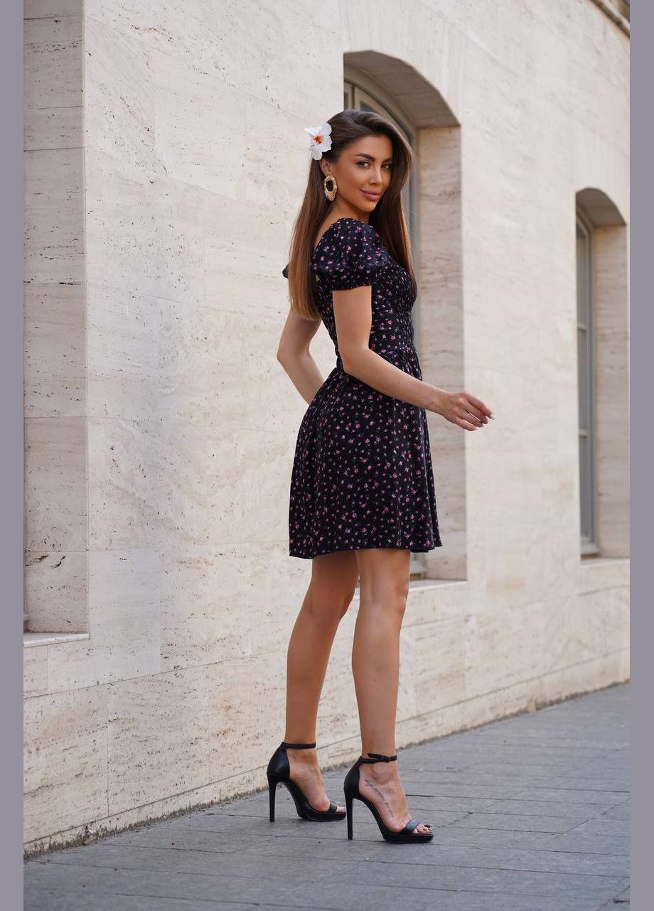 Черное повседневный, праздничный женское платье мини в цветочном принте. Avanti с цветочным принтом