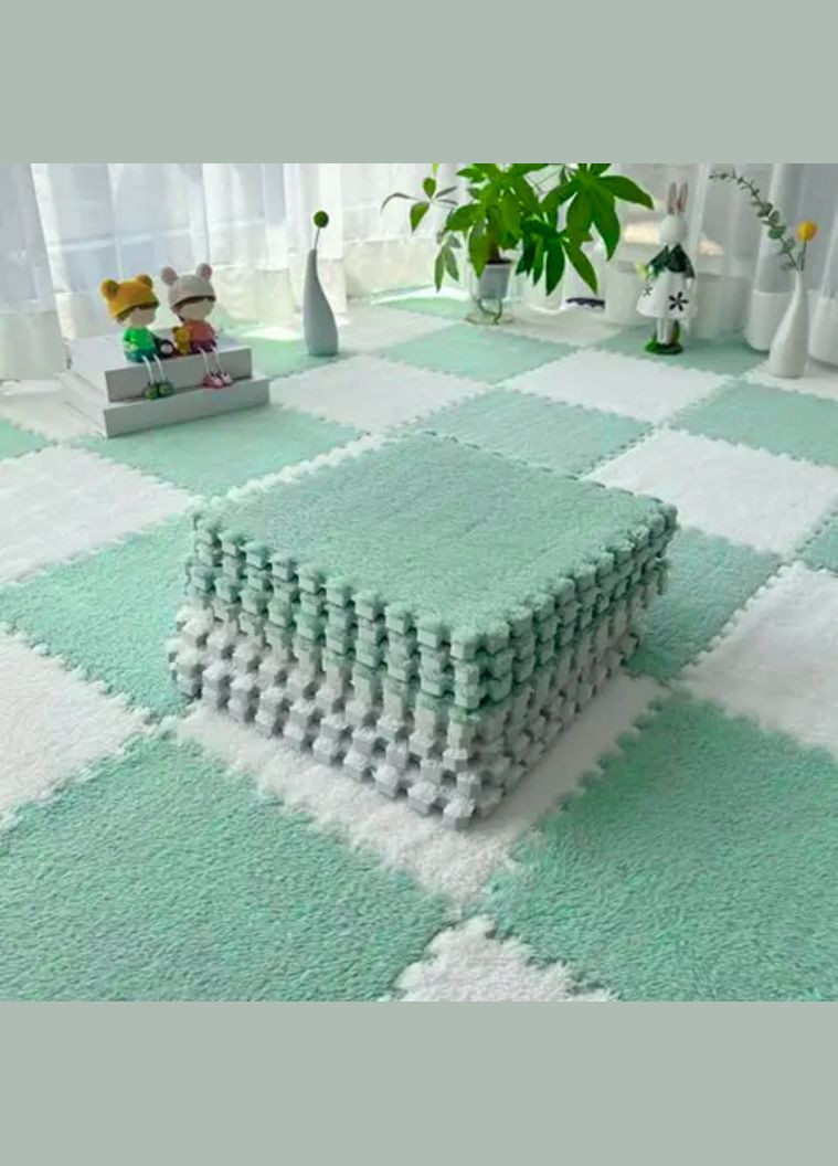 Коврик-пазл с плюшевым покрытием, термоковрик, мягкий детский мат, 60*150см, 10 пазлов, цвет зеленый No Brand (354829478)